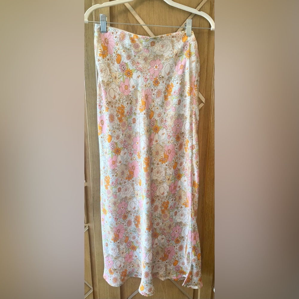 Olivaceous Floral Maxi Skirt in Pale Blue, Pink, Orange & Cream